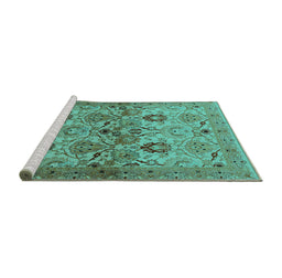 Sideview of Machine Washable Oriental Turquoise Industrial Area Rugs, wshurb3158turq