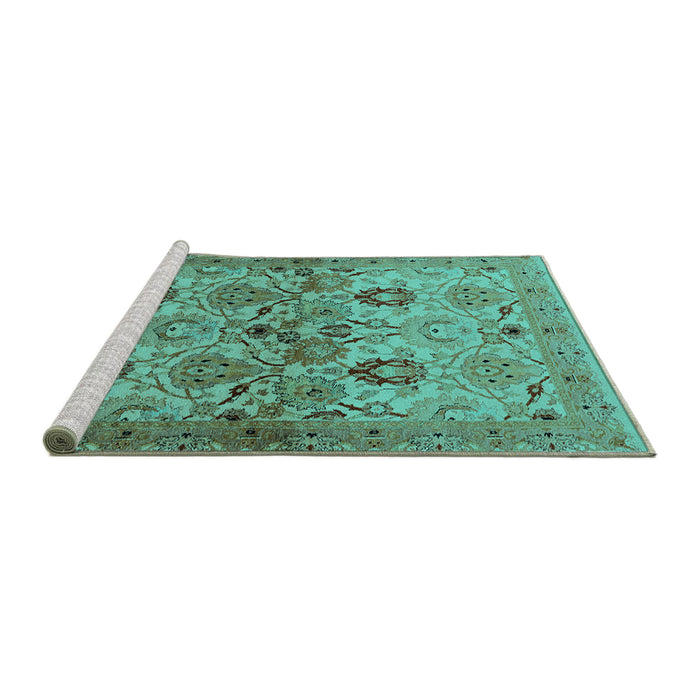 Sideview of Machine Washable Oriental Turquoise Industrial Area Rugs, wshurb3158turq
