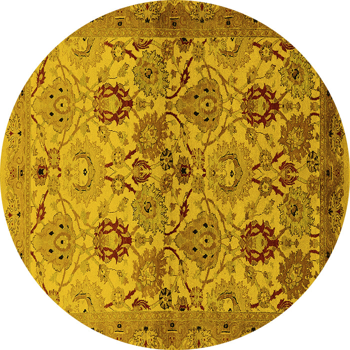 Round Machine Washable Oriental Yellow Industrial Rug, wshurb3158yw