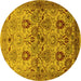 Round Machine Washable Oriental Yellow Industrial Rug, wshurb3158yw