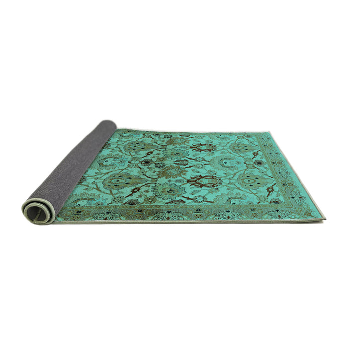 Sideview of Oriental Turquoise Industrial Rug, urb3158turq