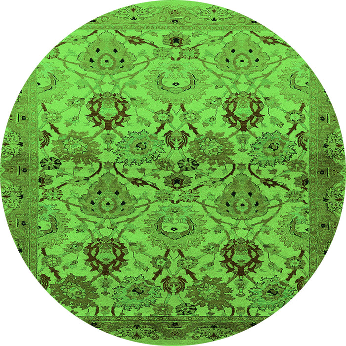 Round Machine Washable Oriental Green Industrial Area Rugs, wshurb3158grn