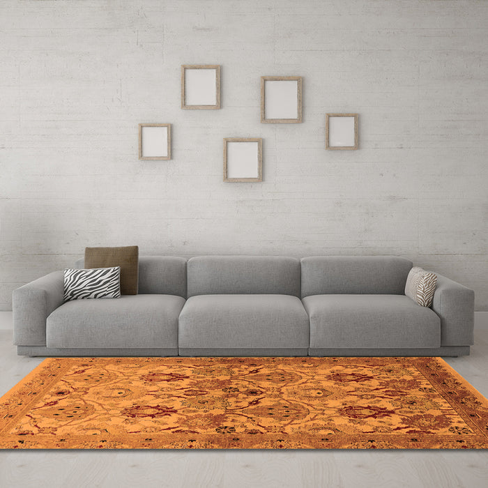 Machine Washable Oriental Orange Industrial Area Rugs in a Living Room, wshurb3158org