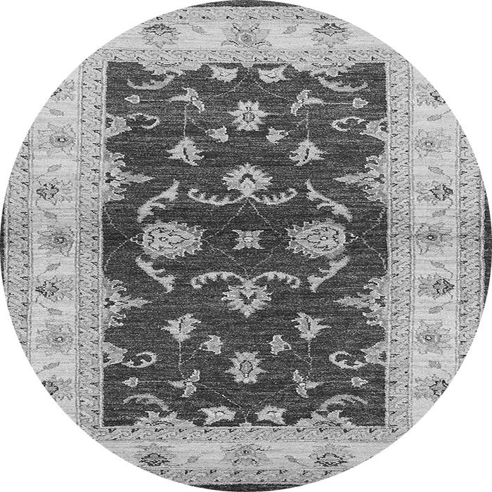 Round Machine Washable Oriental Gray Industrial Rug, wshurb3159gry