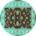 Round Oriental Turquoise Industrial Rug, urb3159turq