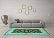 Machine Washable Oriental Turquoise Industrial Area Rugs in a Living Room,, wshurb3159turq