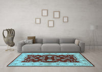 Machine Washable Oriental Light Blue Industrial Rug, wshurb3159lblu