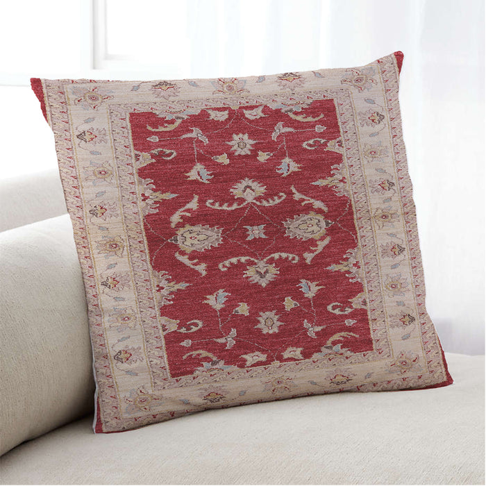 Lifestyle Image of Mid-Century Modern Urban Square Pastel Orange Throw Pillow, 18 inch by 18 inch, pwurb3159