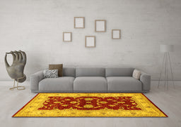 Machine Washable Oriental Yellow Industrial Rug in a Living Room, wshurb3159yw