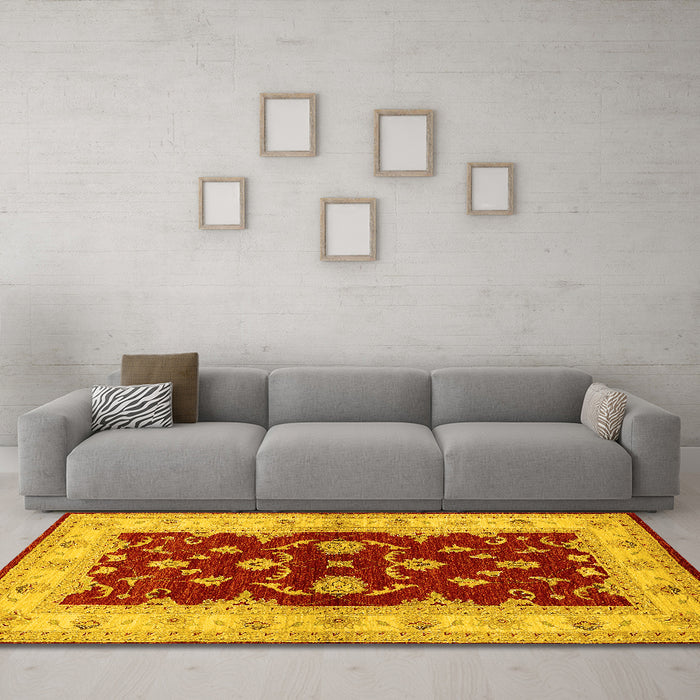 Machine Washable Oriental Yellow Industrial Rug in a Living Room, wshurb3159yw