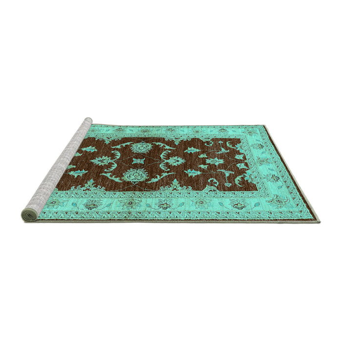Sideview of Machine Washable Oriental Turquoise Industrial Area Rugs, wshurb3159turq