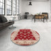 Round Mid-Century Modern Pastel Orange Oriental Rug in a Office, urb3159