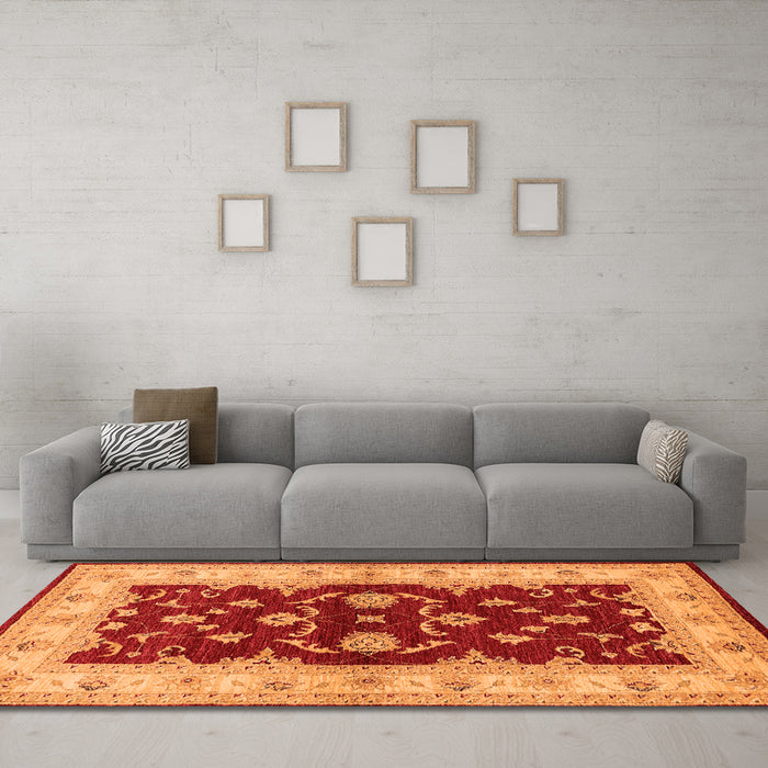 Machine Washable Oriental Orange Industrial Area Rugs in a Living Room, wshurb3159org
