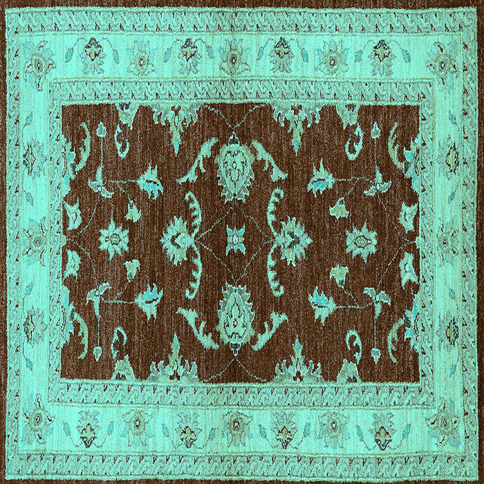Square Machine Washable Oriental Turquoise Industrial Area Rugs, wshurb3159turq