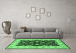 Machine Washable Oriental Emerald Green Industrial Area Rugs in a Living Room,, wshurb3159emgrn