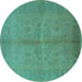 Round Oriental Turquoise Industrial Rug, urb3160turq