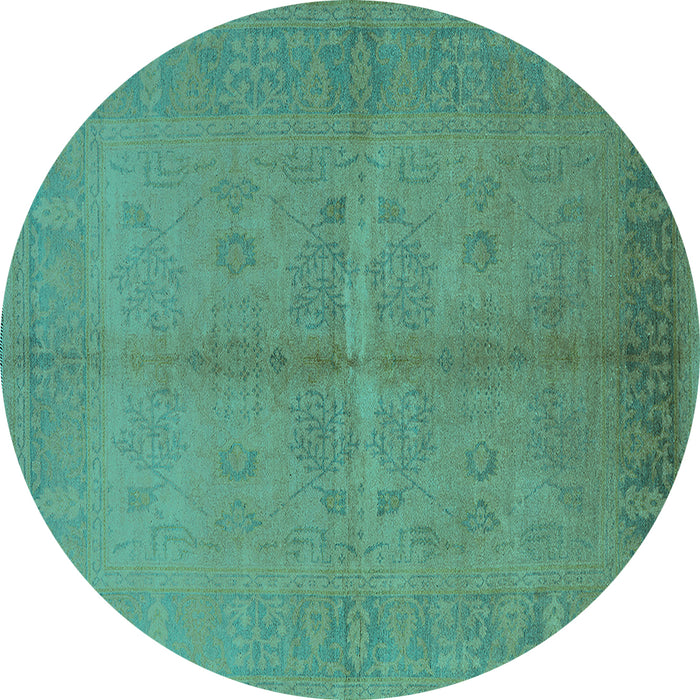 Round Machine Washable Oriental Turquoise Industrial Area Rugs, wshurb3160turq