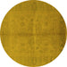 Round Machine Washable Oriental Yellow Industrial Rug, wshurb3160yw