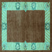 Square Machine Washable Oriental Turquoise Industrial Area Rugs, wshurb3161turq