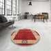 Round Mid-Century Modern Red Oriental Rug in a Office, urb3161