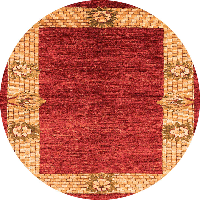 Round Machine Washable Oriental Orange Industrial Area Rugs, wshurb3161org