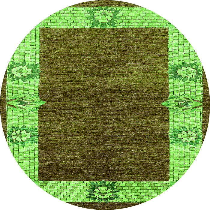Round Machine Washable Oriental Green Industrial Area Rugs, wshurb3161grn