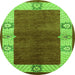 Round Machine Washable Oriental Green Industrial Area Rugs, wshurb3161grn