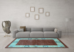 Machine Washable Oriental Light Blue Industrial Rug in a Living Room, wshurb3161lblu