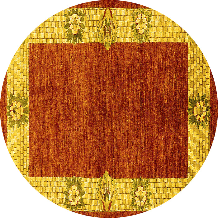 Round Oriental Yellow Industrial Rug, urb3161yw