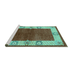 Sideview of Machine Washable Oriental Turquoise Industrial Area Rugs, wshurb3161turq