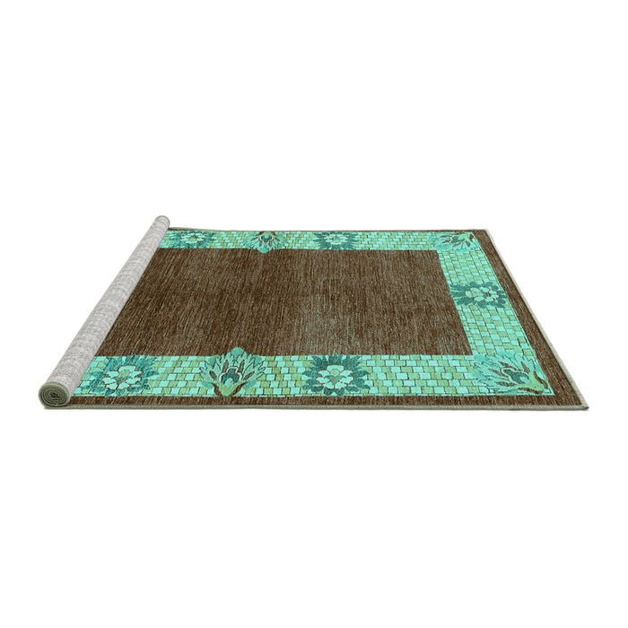 Sideview of Machine Washable Oriental Turquoise Industrial Area Rugs, wshurb3161turq