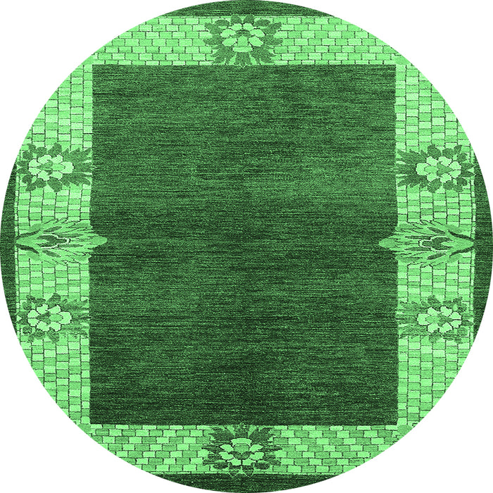 Round Machine Washable Oriental Emerald Green Industrial Area Rugs, wshurb3161emgrn