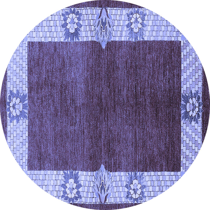 Round Machine Washable Oriental Blue Industrial Rug, wshurb3161blu