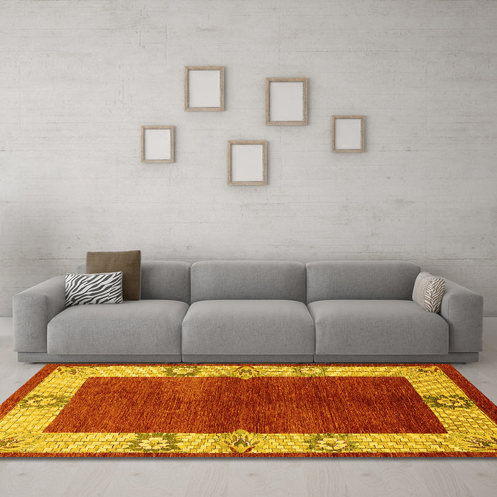 Machine Washable Oriental Yellow Industrial Rug in a Living Room, wshurb3161yw
