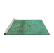 Sideview of Machine Washable Oriental Turquoise Industrial Area Rugs, wshurb3162turq