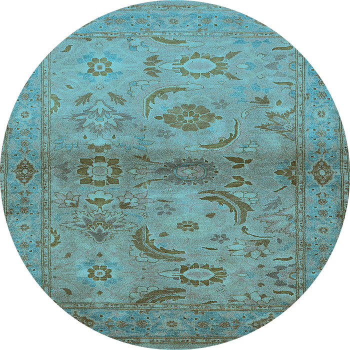 Round Machine Washable Oriental Light Blue Industrial Rug, wshurb3162lblu