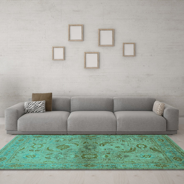 Machine Washable Oriental Turquoise Industrial Area Rugs in a Living Room,, wshurb3162turq