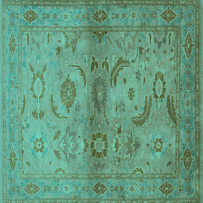 Square Machine Washable Oriental Turquoise Industrial Area Rugs, wshurb3162turq