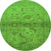 Round Machine Washable Oriental Green Industrial Area Rugs, wshurb3162grn