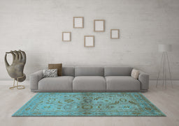 Machine Washable Oriental Light Blue Industrial Rug in a Living Room, wshurb3162lblu