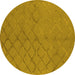 Round Machine Washable Oriental Yellow Industrial Rug, wshurb3163yw