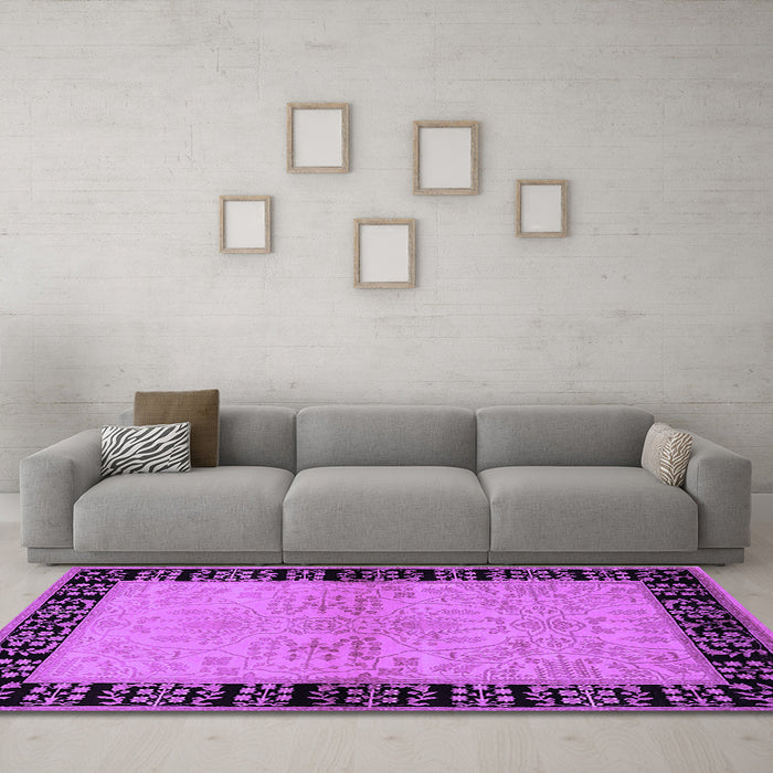 Machine Washable Oriental Purple Industrial Area Rugs in a Living Room, wshurb3164pur