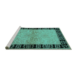 Sideview of Machine Washable Oriental Turquoise Industrial Area Rugs, wshurb3164turq