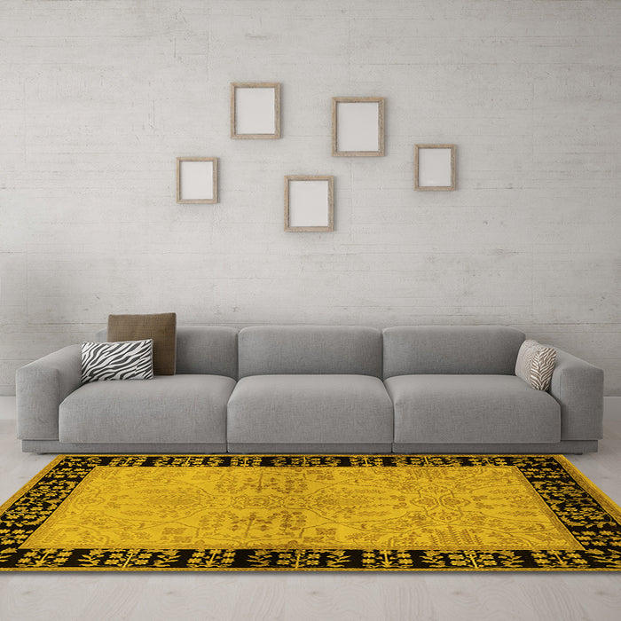 Machine Washable Oriental Yellow Industrial Rug in a Living Room, wshurb3164yw
