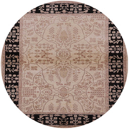 Round Mid-Century Modern Dark Salmon Pink Oriental Rug, urb3164
