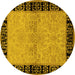 Round Machine Washable Oriental Yellow Industrial Rug, wshurb3164yw