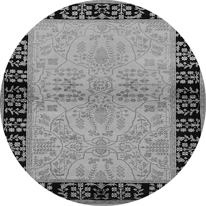 Round Machine Washable Oriental Gray Industrial Rug, wshurb3164gry