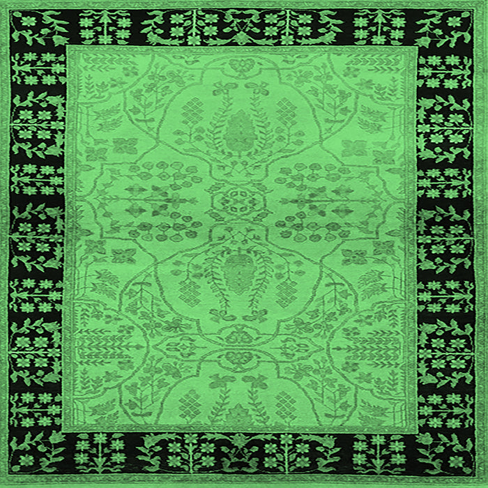 Square Machine Washable Oriental Emerald Green Industrial Area Rugs, wshurb3164emgrn