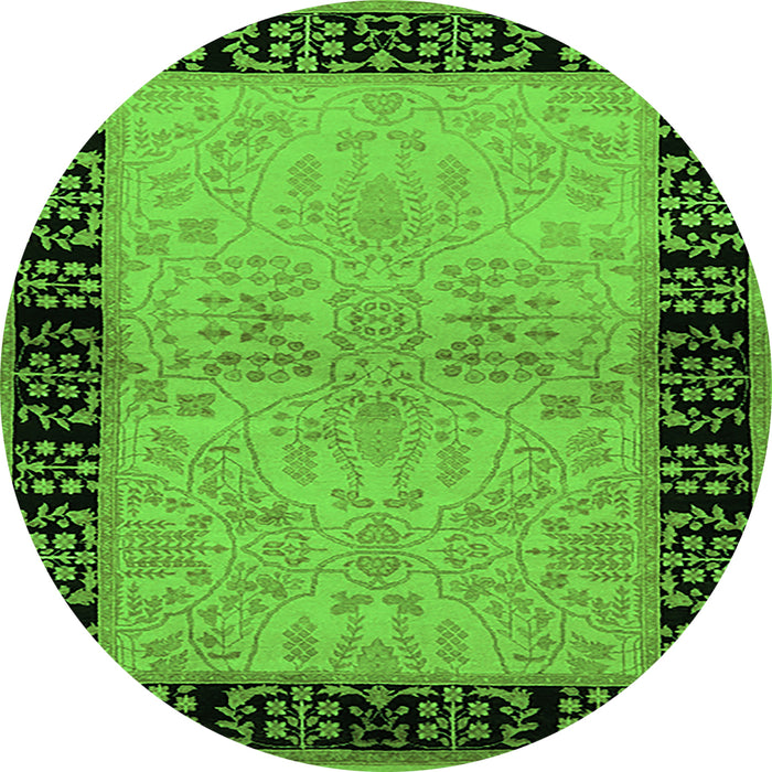 Round Machine Washable Oriental Green Industrial Area Rugs, wshurb3164grn