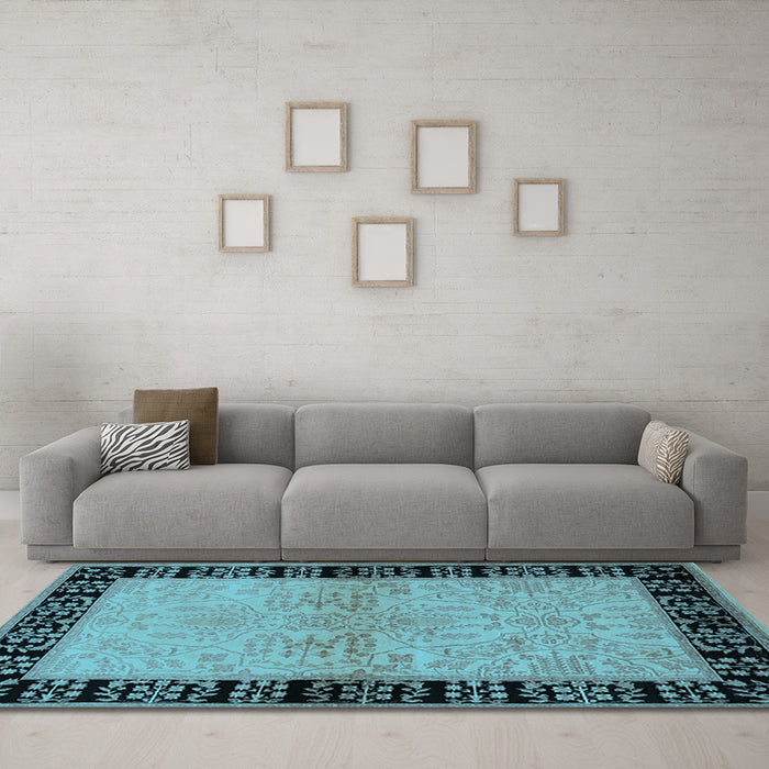 Machine Washable Oriental Light Blue Industrial Rug in a Living Room, wshurb3164lblu